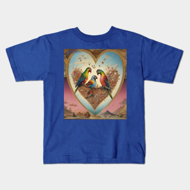 Galentines day and Valentine’s Day lovebirds snuggling with their chick Kids T-Shirt by sailorsam1805